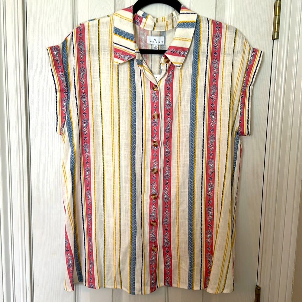 NWT True Craft (Belk) size 0X Dolman sleeve button down print shirt